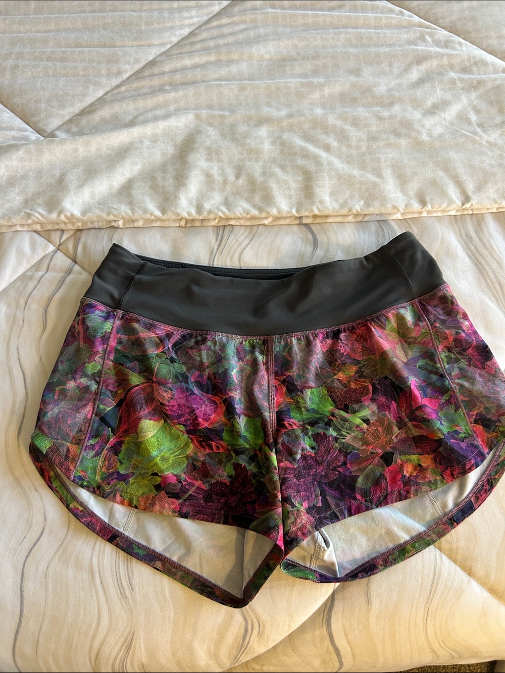 Women's Floral Multicolor Running Shorts with Black Waistband